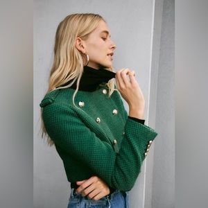 Zara Textured Cropped Weave Jacket-Green-Size M